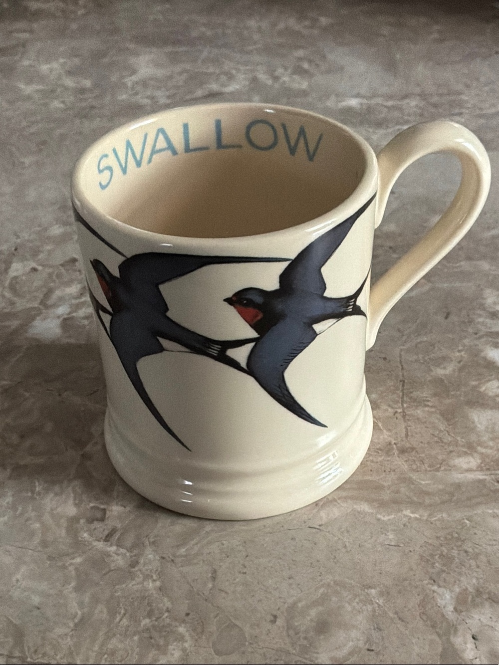 EMMA BRIDGEWATERSwallow Bird Ceramic Mug - Cream with Blue and Red Accents